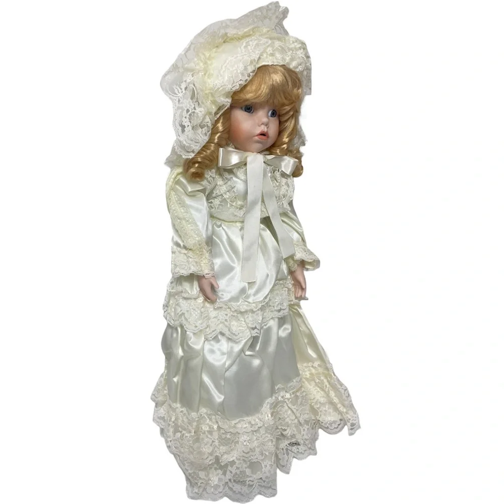 Victorian Porcelain Doll Flora Satin Silk Floral Lace Delicate Cottage Core